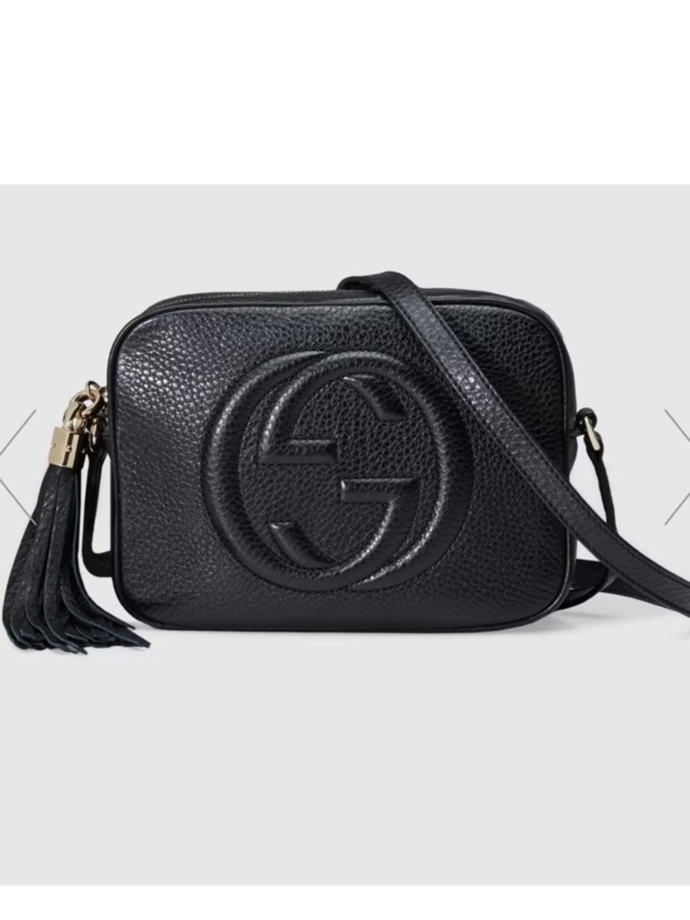 Gucci Black Pebbled Leather Small Disco Crossbody with Tassel